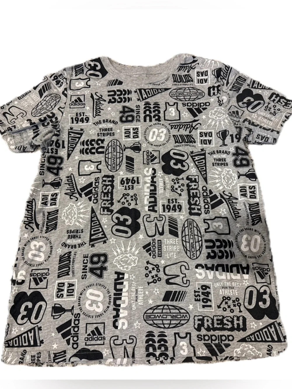 adidas Grey All-Over Logo Graphic Short Sleeve Tee